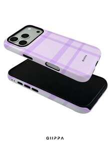 GIIPPA 1pc Light Purple Asymmetrical Grid Pattern Design, Phone 17 Pro Max Phone Case, Compatible With Phone 16 Pro Max, 15 Pro Max, 14 Pro Max, Korean Style High-End Fashion Fun Phone Case, Suitable For 11/12/13/14/15/16 Pro Max Plus, Elegant Design For Men And Women, Perfect Gift For Girlfriend On Christmas, Valentine's Day, Easter, Wedding Season And Birthday! - Mauve Purple - View 4