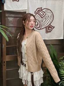 Fresh Style Round Neck Short Cardigan Sweater For Women, Loose Fit, Outerwear, Layering, Slimming, Korean Version Knit Jacket - Oatmeal - View 7