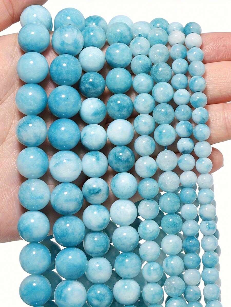 1strand Blue Larimar Natural Round Loose Spacer Stone Beads For Lovers For Jewelry Making Diy Necklace Bracelet Accessories 6 8 10mm - Lake Blue - View 1