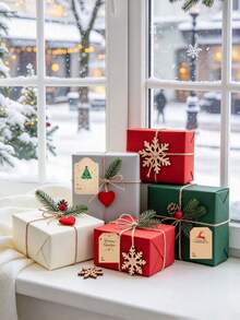 2rolls&1roll Christmas Series Gift Label Sticker Set, Santa Claus & Christmas Tree Print Stickers, Holiday Gift Packaging Stickers, Baking Label Decorative Stickers, Atmosphere Creating Supplies, Suitable For Christmas Party Gift Decoration, Festive Decoration, Birthday Party Gift Packaging Stickers - Multicolor - View 5