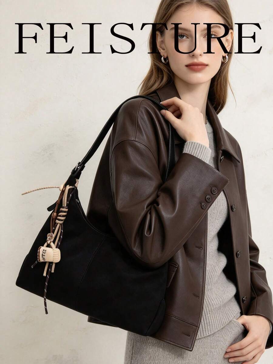 1 pieza Nuevo bolso de hombro y axila de ante para mujer, cierre magnético, obtén un accesorio de encanto aleatorio gratis al seguir la tienda, adecuado para salidas diarias, citas, ir al trabajo