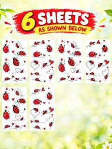 6 Sheets Ladybug Temporary Tattoos Stickers Birthday Party Favors Decorations Tattoo,Small Minimalist Ladybug Heart Sticker For Wrist, Finger For Women - Red - View 7