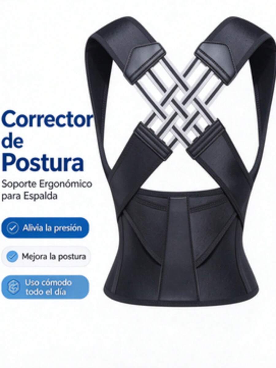 Corrector de postura ajustable, banda elástica para alinear hombros y espalda, ideal para usar en casa u oficina, para mujer y hombre - Ver 1