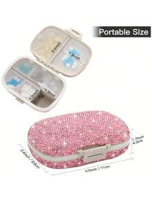 1pc Portable 8-Compartment Cute Pill Storage Box, Shiny Rhinestone Pill Box, Outdoor Travel Portable Pill Box, Pill Dispenser Storage Box, Can Hold Vitamins, Fish Oil - Multi-color - View 6