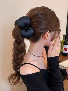 1pc Puffy Satin Bow Scrunchie Set, Red Brown Black Solid Color Hair Bands, Ladies Elegant Ponytail Hair Accessories - Multicolor - View 9