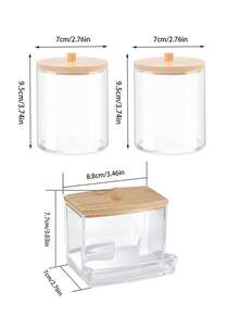 1pc/3pcs Transparent Acrylic Bathroom Canister With Bamboo Lid, Storage Box, Clear Dispenser, Plastic Toothpick Holder, Bathroom Countertop Decor Storage Box, Modern Vanity Storage Canister, Countertop Decor Storage Box, Elegant And Practical Bathroom Accessory - Multicolor - View 8