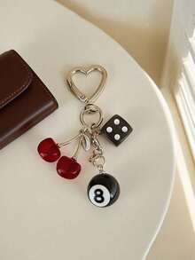 Y2K Dice Charm, Red Cherry Pendant Handbag Keychain, Aesthetic Purse Accessory - Multicolor - View 1