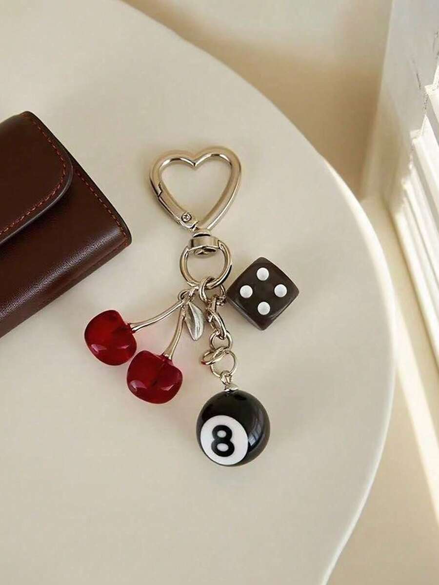 Y2K Dice Charm, Red Cherry Pendant Handbag Keychain, Aesthetic Purse Accessory - Multicolor - View 1