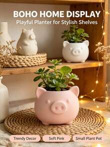 Cute Pig Shaped Ceramic Succulent Planter (1pc) - Mini Planter With Drainage Hole, Suitable For Desk, Office, Bedroom And Balcony Decor; Ideal Gift For Plant Lovers And Home Gardening; Cartoon Animal Design, Suitable For Planting Small Cacti; Exquisite Gift For Housewarming, Valentine's Day, Christmas And Birthday. - Multicolor - View 6