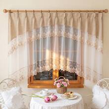FLYINGCURTAINS Linen Look Lace Embroidery Cafe Curtain Set, Scalloped Sheer Voile Short Curtain With Valance, Light Filtering Rustic Farmhouse Window Drapes For Kitchen Bathroom Small Window Decor - 2A - View 7