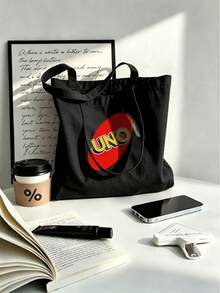Mattel UNO Tote Bag, Canvas Shoulder Handbag With UNO Logo & Reverse Card Pattern, Reusable Casual Bag Gift For UNO Game Fans, Halloween Gift - Multicolor - View 6