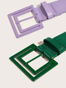 2pcs Women's Hollow Spray Paint Square Buckle PU Pants Dress Fashion Belt Suitable For Daily Use - Multicolor - View 3