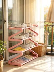 Z-Shaped Plastic Shoe Rack Floor Standing Storage Rack, Multi-Functional Large Capacity Easy Assembly, Space-Saving Storage Rack Essential For Home And Dorm, Suitable For Living Room And Bedroom - Multicolor - View 8