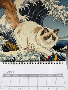 2027 Calendar, High Aesthetic Retro Ukiyo-E Art, Exquisite Japanese Cat Painting Hanging Monthly Planner, Classic Cherry Blossom And Snow Mountain Landscape Print Design, Double Ring Binding For Easy Hanging, Large Writing Area For Daily To-Do And Notes - Multiple Styles - View 9