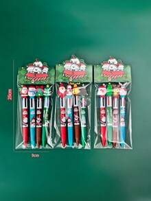 4支裝聖誕按壓式原子筆 可愛卡通聖誕老人多色中性筆，適用螢光標記與劃線 - 彩色 - 查看 8