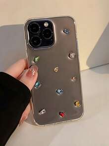 Apple Luxury Colorful Diamond Gem Transparent Phone Case, Compatible With Iphone 16/15/14/13/12 Pro Max Plus/11, Soft Back Cover, Epoxy Resin Case, Made In Korea, 3D Bow Design, Waterproof Shockproof Drop-Proof Scratch-Resistant - Colored Rhinestones - View 3