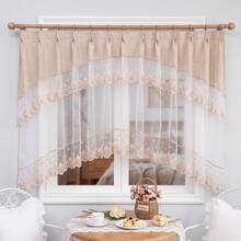 FLYINGCURTAINS Linen Look Lace Embroidery Cafe Curtain Set, Scalloped Sheer Voile Short Curtain With Valance, Light Filtering Rustic Farmhouse Window Drapes For Kitchen Bathroom Small Window Decor - 2A - View 2