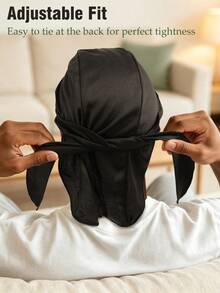 1pc Men Stretch Satin Durag, Soft Breathable Silky Durag, Long Tail Headwrap For Wave Hairstyle, Hair Protection Cap For Daily & Night Use - A - View 5
