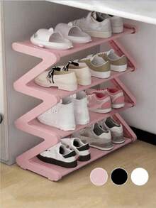 Z-Shaped Plastic Shoe Rack Floor Standing Storage Rack, Multi-Functional Large Capacity Easy Assembly, Space-Saving Storage Rack Essential For Home And Dorm, Suitable For Living Room And Bedroom - Multicolor - View 1