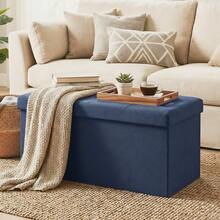 SONGMICS Storage Bench, 76 Cm Storage Ottoman, Storage Chest, Footstool, Dark Blue MLSF47IN - Navy Blue - View 1
