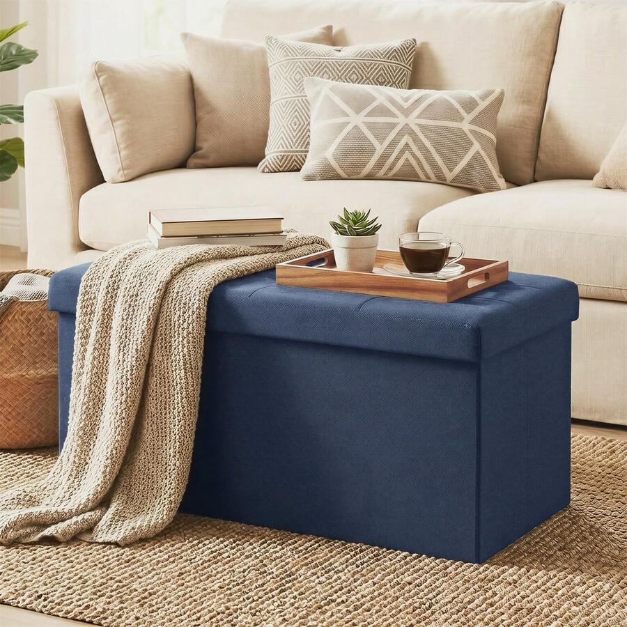 SONGMICS Storage Bench, 76 Cm Storage Ottoman, Storage Chest, Footstool, Dark Blue MLSF47IN - Navy Blue - View 1