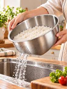 Stainless Steel Storage Basket And Basin, Multipurpose Perforated Organizer Bowl With Drain Holes, Large Capacity Kitchen Storage Container For Fruits, Vegetables, Rice, Pantry Supplies, Countertop Organization, Home Storage And Daily Household Needs - Multicolor - View 8