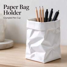 Creative 3D Printed Realistic Crumpled Paper Bag Pen Holder, Minimalist INS Style Desktop Stationery Organizer, Vanity Makeup Brush Storage Box, High-Value Artistic Desk Decor, Small Cosmetic Organizer Container, Nordic Style Desktop Decoration Storage Cup - View 5