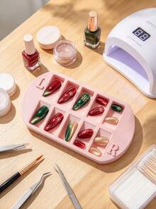1pc 10 Slots Press On Nail Storage Tray, Left & Right Marked False Nail Sorting Holder, Nail Art Partition Display Tray, Manicure Organizer For Home Nail Salon DIY - Multicolor - View 5