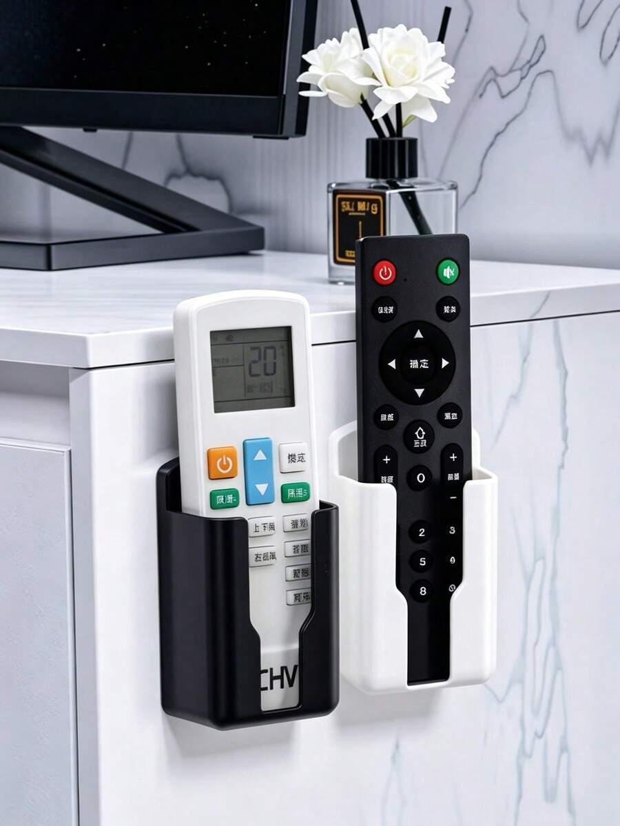 No-Drill Wall-Mounted Remote Control Storage Box, Strong Self-Adhesive Backing Wall Organizer, No Drilling Required, No Wall Damage, Single And Triple Compartment Styles Available, Black And White Colors, Can Store TV/Air Conditioner Remotes, Pens, Phones And Other Small Items, Suitable For Living Room, Bedroom, Office, Minimalist Plastic Wall Storage Rack, Home Desktop Clutter Organizer, Easy And Secure Installation, Practical Home Decor Accessory