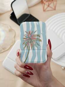 1PC Isn Series Portable Vanity Mirror, Foldable Lightweight Ultra-Thin Convenient Hand Mirror, PU Leather, Suitable For Multiple Scenarios And All People, Mini Desktop Mirror, Pocket Mirror, Fresh Coconut Tree Ocean Sunset Pattern Design, Exquisite Delicate Easy To Carry, Handheld Makeup Mirror, 180° Flip Cover, Multifunctional Mini Mirror, Compact Mirror, Mirrors For Daily Use, Festivals, Birthdays, Valentine's Day - Multicolor - View 5