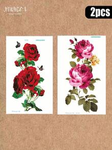 4pcs/2pcsWaterproof Temporary Tattoo Stickers, Gothic Style, Red Rose & Black Lace Pattern, Large Size Fake Body Art Tattoo, For Thigh Arm, Women Party Festival Body Decor - Multicolor - View 11