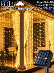 3M Solar Curtain String Lights, 100/200/300 LEDS Solar Lights String,Outdoor Waterproof Window Decor Fairy Lights Twinkle 8 Lighting Modes For Garden Patio Porch Backyard Window Wedding Party Christmas Decor(Warm White,Multicolor,White) - Solar Powered Curtain String Lights - View 3