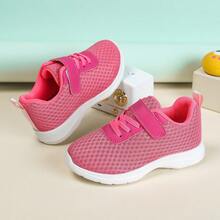 Girls' Mesh Athletic Shoes, Lightweight Hook And Loop Children's Running Shoes, Breathable Soft Sole Student Casual Kids' Shoes - Hot Pink - View 4