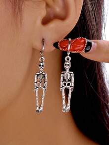 2pcs Halloween Skeleton/Bone Design Earrings, Suitable For Holiday Wear - Silver - View 2