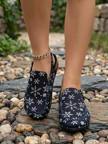 Women's Shoes Cork Raised Thick-Soled Slippers Flat-Soled Half Slippers Japanese Mules Shoes Snowflake Pattern Fashion Slippers - Navy Blue - View 4