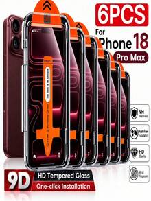 6 buah Pelindung Layar Kaca Tempered 4K Full Cover Kompatibel dengan iPhone 18 Pro Max/18 Pro/Duo/17/16/15/14/13/12/11/Plus/Pro Max/Mini 9H Film Kaca Tempered, Kompatibel dengan Dynamic Island, Anti-Sidik Jari, Ultra HD - Clear - View 1