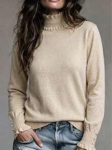 BYGOUBY Autumn/Winter Fashion Basic Women's High Neck Knit Sweater, Soft Comfortable Casual Pullover - Apricot - View 5