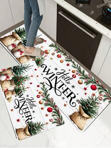 1/2pcs Christmas Kitchen Decor Rug, Santa Claus Pattern Winter Kitchen Carpet And Mat, Non-Slip Washable Absorbent Kitchen Accessories Decorative Mat, Christmas Holiday Gift! - Multicolor - View 8