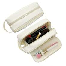 Large Capacity Divided Makeup Bag, Soft Fabric Zipper Cosmetic Organizer With Handle, Portable Travel Toiletry Bag For Women Daily Use - Multicolor - View 14