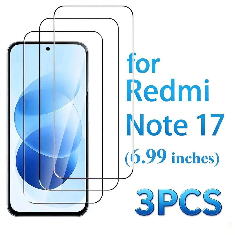 3pcs Tempered Glass Screen Protector For Redmi 17 4G, Note 15 Pro + Note 15 4G/5G/Note 15 Pro 5G/4G/Note 17 5G, Note 17 Pro, Curved Screen, Fingerprint Unlock Compatible, Curved Tempered Glass Screen Protector - Clear - View 1
