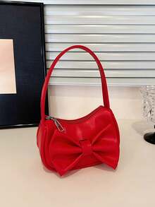 1pc Sweet PU Bowknot Handbag Shoulder Bag Underarm Casual Fashion Solid Color Small Bag, Meets All-Match Storage Needs, Multiple Colors Available, Exquisite And Versatile, Can Match Any Style, Suitable For Daily Travel Shopping Photography, All Seasons, Perfect Gift For Teenagers - Multicolor - View 4