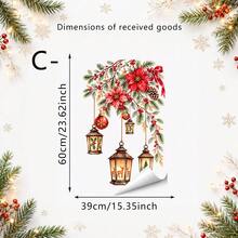 1/4pcChristmas Lantern Window Static Cling, Reusable Glass Static Ornament, Lightweight, For Xmas Indoor Window Decoration, Christmas Floral Lantern With Squirrel Bird Static Window Sticker, Window Decor - Multicolor - View 14