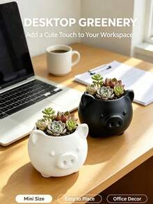 1PC Flower Pot - Pig Shaped Mini Succulent Plant Pot, Breathable Small Plant Container, Suitable For Desk, Windowsill And Home Office Environment, Designed For Plant Lovers, Indoor Flower Pot, Cartoon Animal Shaped Cactus Bonsai Decorative Pot, Christmas Or Housewarming Gift - Piggy-shaped Mini Planter - View 2
