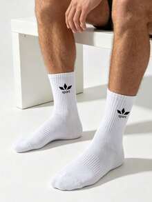 1/5 Pairs Unisex White Solid Color Sports Socks, Comfortable Breathable Sweat-Absorbing Mid-Calf Socks, Couple Socks, Autumn/Winter Socks, Suitable For Daily Wear, Sports, Back To School, All Seasons - White - View 7