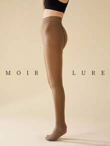 MOIRÉALLURE 1Pair SHEER EFFECT FLEECE-LINED TIGHTS For Daily Life - Brown - View 3