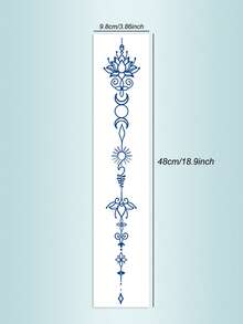 Herbal Juice Semi-Permanent Long Strip Back Spine Tattoo Sticker - Star Moon Symbol Floral Pattern 7-12 Days No Fading DIY Carnival Beach Party Holiday Gift Arm Leg Waterproof Tattoo Sticker 1pc/Pack - Blue - View 9