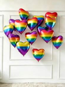 10pcs 18 Inch Red Heart Foil Balloons, Perfect For Wedding, Birthday, Anniversary, Valentine's Day Decoration Balloons, Indoor Room Decor - Multi-colored Stripes - View 7