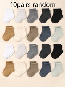 20 Pairs Random Baby Neutral Socks, Mid-Calf Socks, Neutral Earth Tone Solid Color Short Socks, Simple Versatile Ribbed Cuff, Soft And Breathable, Suitable For Infants, Toddlers, Boys, Girls, All-Season Daily Wear. - Multicolor - View 12