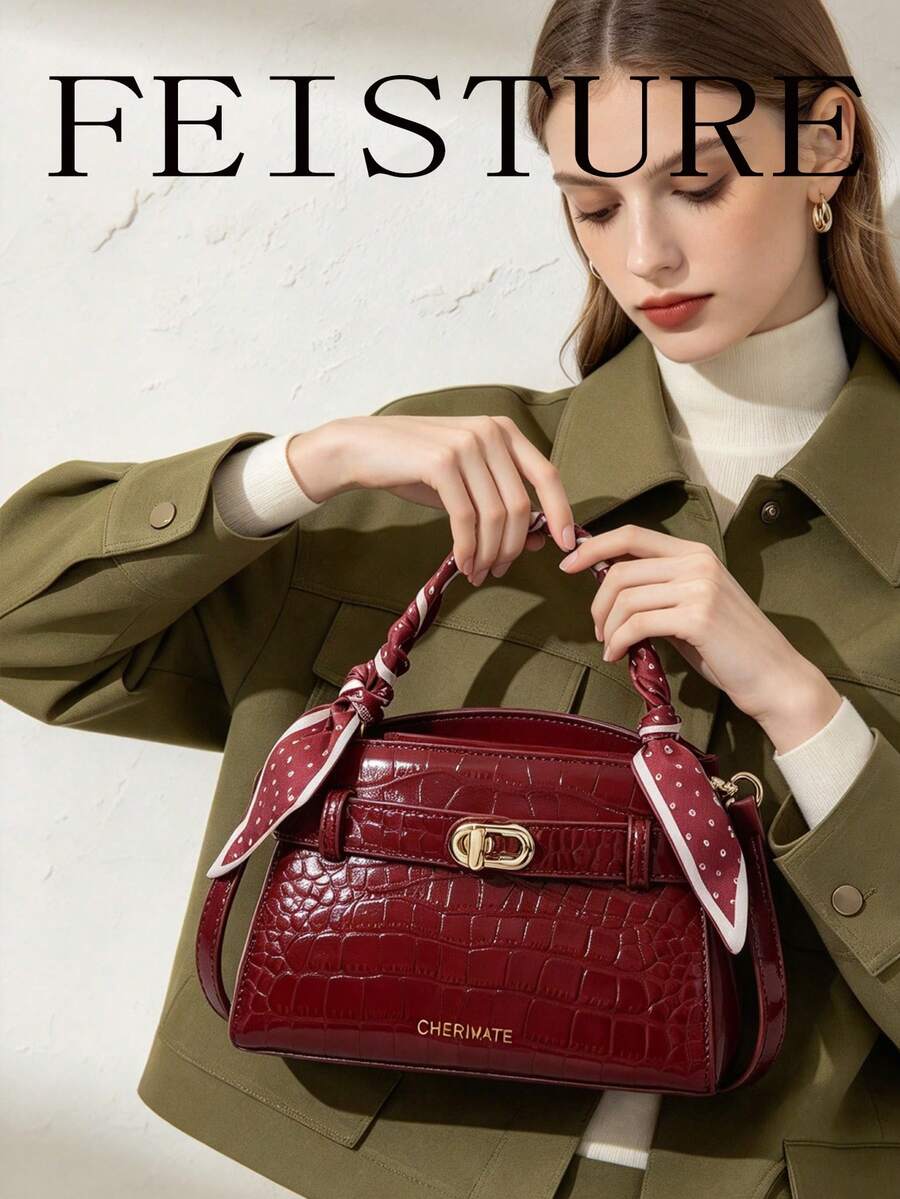 1pc Crocodile Embossed PU Material Scarf Handbag, Metal Buckle Women's Shoulder Crossbody Bag, Suitable For Daily Outing, Dating, Commuting
