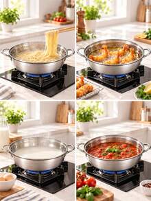 2PCS-Stainless Steel Double Handle Pot + Transparent Glass Lid, Multi-Purpose Stewing And Boiling Pot, Suitable For Home And Restaurant, Compatible With Gas, Induction And Electric Ceramic Stoves - View 2